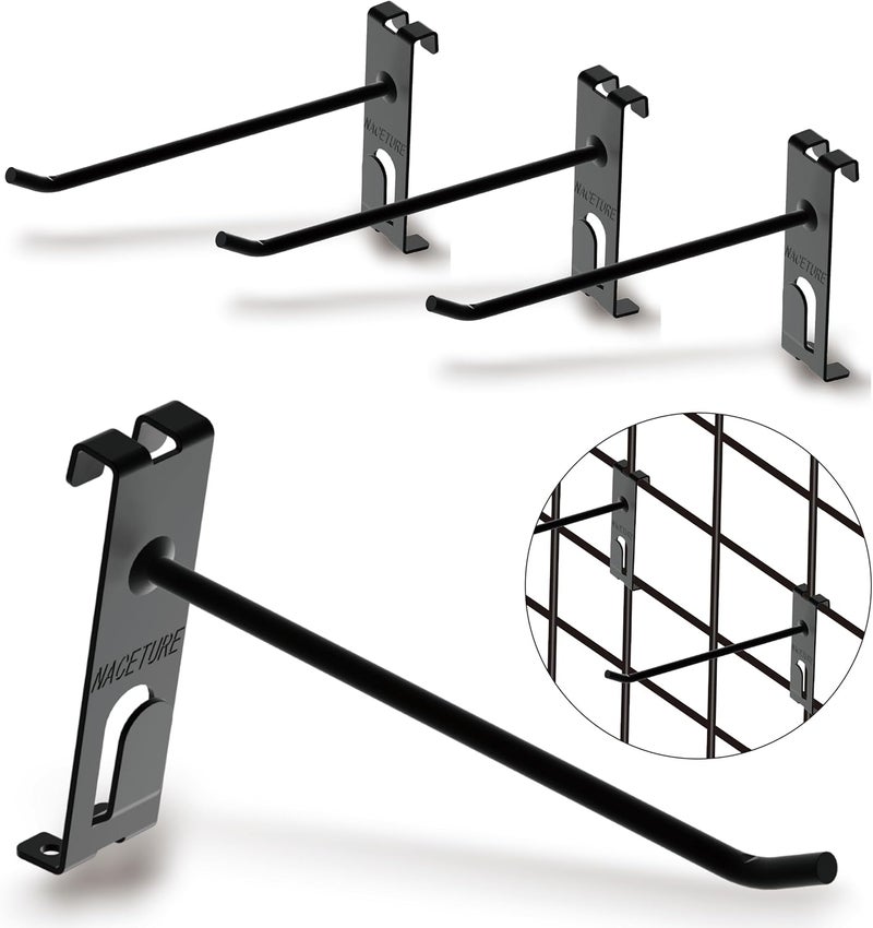 NACETURE Double Gridwall Hooks- 24 Pcs Display Hooks for Grid Wall Panel- Grid Wall Hooks 6 inch with Extra Hook On The Bottom- Durable Peg Hook Wall Grid Panel Hooks for Hanging Retail Gridwall Accessories - Image 1